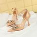 8323-H17 Korean Version Banquet Women's Shoes, High Heels, Shallow Mouth, Pointed Toe, Patent Leather, Hollow Rhinestone_vogvips.com