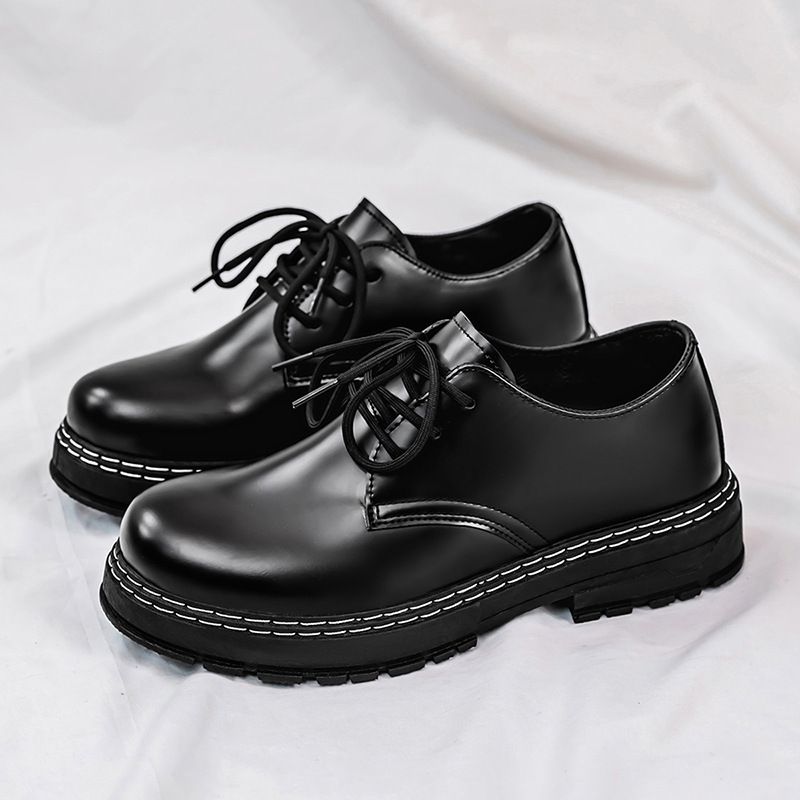 2025 Spring New Black Trendy Round Head Casual Men's British Business Leather Formal Work Shoes_vogvips.com