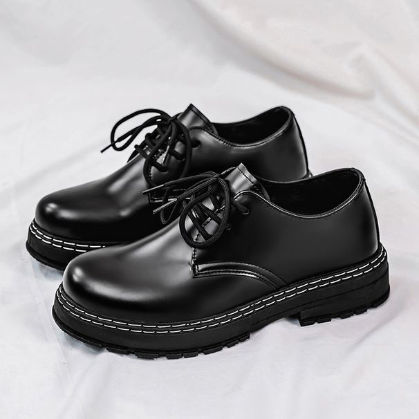 2025 Spring New Black Trendy Round Head Casual Men's British Business Leather Formal Work Shoes_vogvips.com