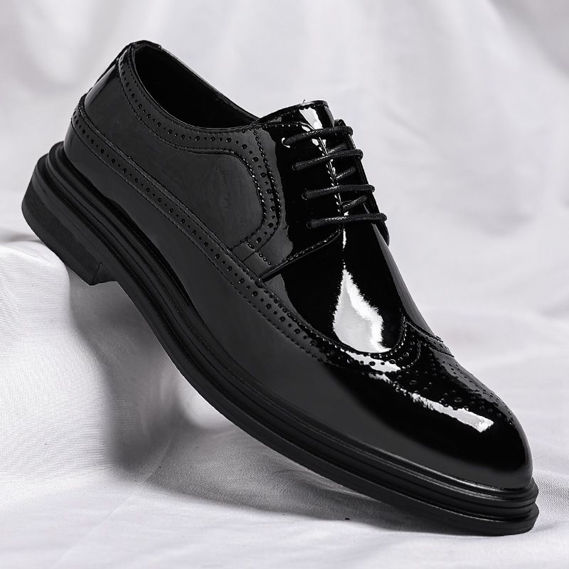 Men's Genuine Leather Dress Shoes Brogue Pattern Wedding Shoes Formal Shoes_vogvips.com