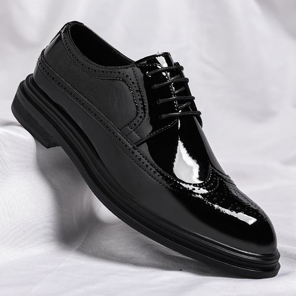 Men's Genuine Leather Dress Shoes Brogue Pattern Wedding Shoes Formal Shoes_vogvips.com