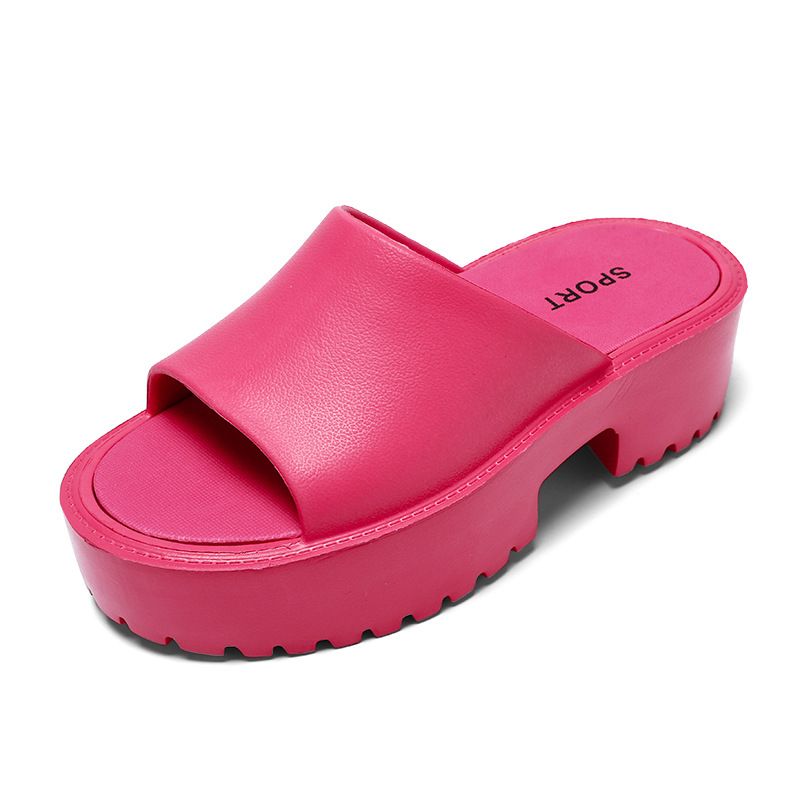 Women’s Shoes Ins Summer New Solid Color Thick Bottom All Match Height Increasing Slippers One Line Outer Wear Shit Stepping Square Head Sandals_vogvips.com
