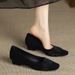 Spring Summer Chunky Heel Genuine Leather Shallow Women's Fashionable And Versatile Square Toe All-season Single Shoes,_vogvips.com