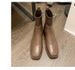 Autumn Winter Genuine Leather Knitted Sock Wool Thin Short Women Square Toe Chunky Heel Martin Boots_vogvips.com