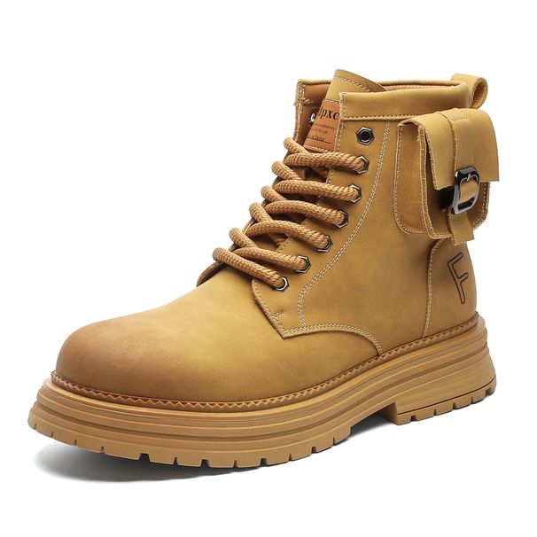 Martin Boots Men's Tooling Mountaineering Boots High-top Thick-soled Heightening Rhubarb Boots Locomotive Leather Boots_vogvips.com