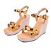 Women's Square Toe Platform Sandals With Studded Strap And Wedge Heel - Breathable Synthetic Leather Summer Shoes For Casual And Party Wear_vogvips.com