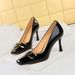 Heeled Shoes For Women Slim Super High Heels Shiny Finish Patent Leather Shallow Mouth Square Toe_vogvips.com