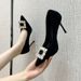 Sexy Pointed Square Button Rhinestone French Black High Heels For Women, 2025 Autumn New Versatile Slim Heel_vogvips.com