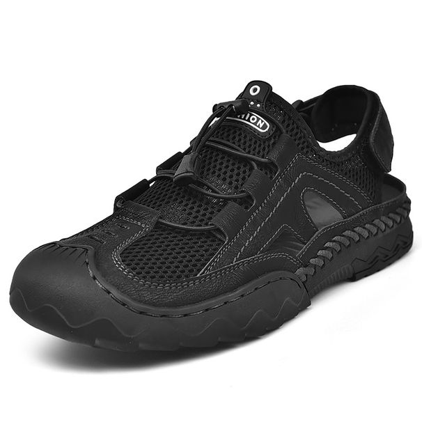 Men's Summer Casual Sandals, Non-Slip, Hollow-Out, Breathable, Soft Sole, Closed-Toe Beach Shoes, Mesh Shoes, Men's Brea_vogvips.com