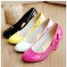 Women's Chunky Heel Patent Leather Loafers, Bow Decor, Comfortable Lightweight Casual Shoes, Waterproof, Easy To Pack, White Plus Size Availa_vogvips.com