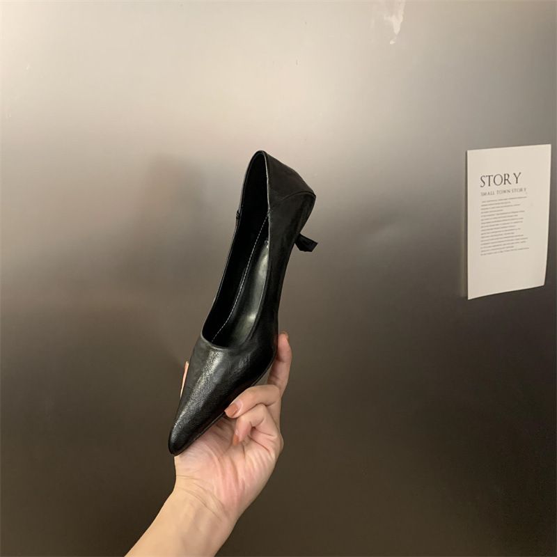 2024 Autumn Winter New Pointed Toe Shallow Mouth High Heels Leopard Print Fashion Versatile Elegant Commuter Low Kitten_vogvips.com