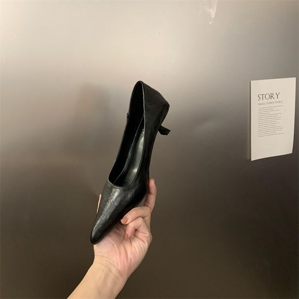 2024 Autumn Winter New Pointed Toe Shallow Mouth High Heels Leopard Print Fashion Versatile Elegant Commuter Low Kitten_vogvips.com
