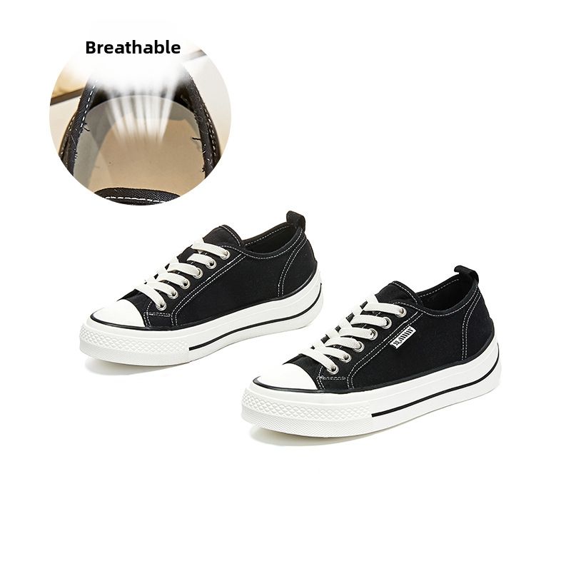 Women's Thick Soled Casual Sneakers Single Shoes Flat Canvas Sports Sneakers White Versatile_vogvips.com
