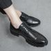 Euro Step Wear-Resistant Casual Leather Business Round Toe Thick Sole Men's Brogue Carved Wedding Height Increasing Shoes_vogvips.com
