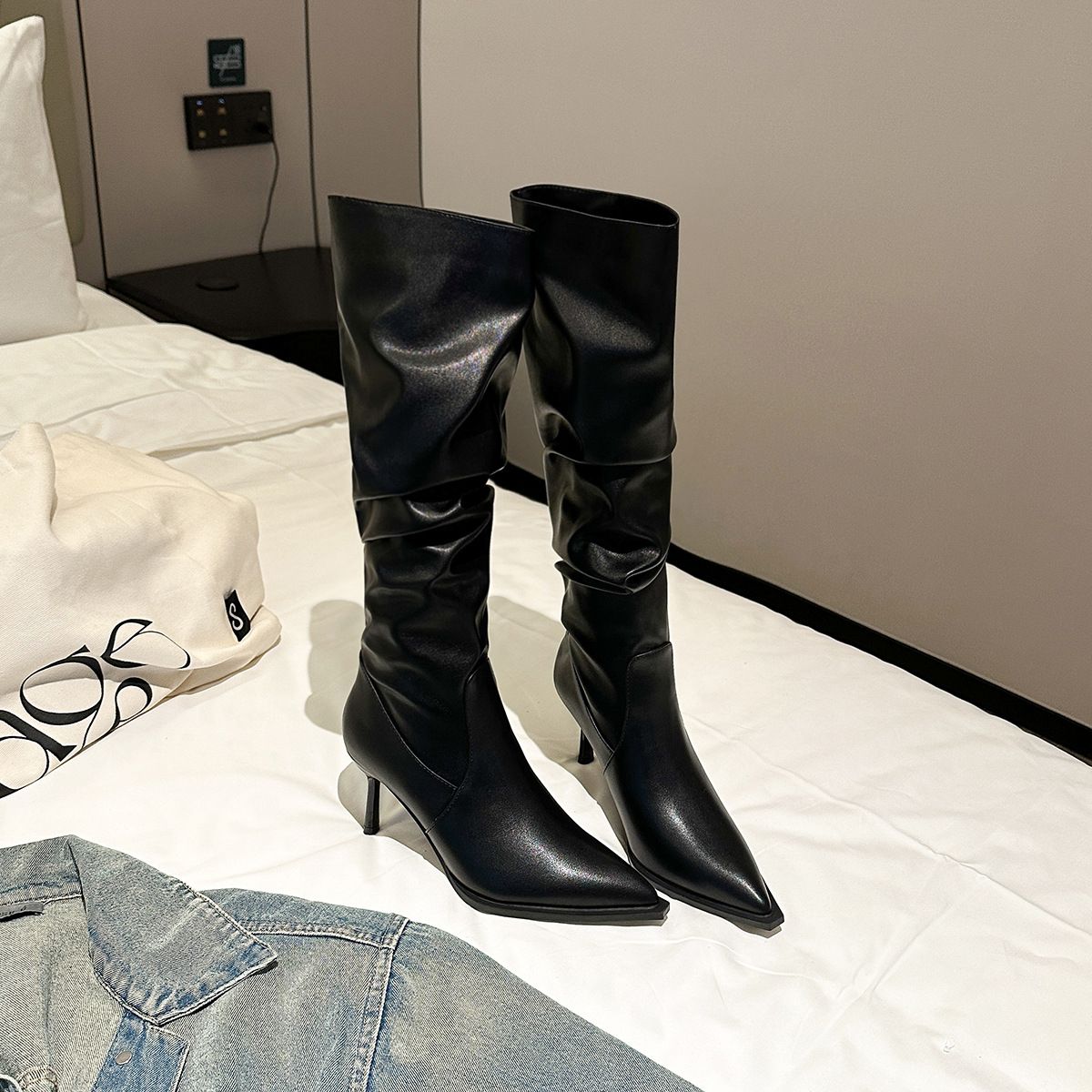 9800-2 Petite Pointed Toe New Thin Heel High Tube Long Fashion Leather Women Boots_vogvips.com