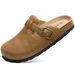 Evshine Women's Vegan Leather Mens Footbed Mules Unisex Slip On Potato Shoes With Arch Support Comfy Cork Lady Clogs_vogvips.com