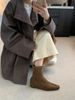 Inner Height Increase Suede Square Toe Short For Women 2024 Autumn Winter New Style Elegant Versatile Women's Wedge Heel_vogvips.com
