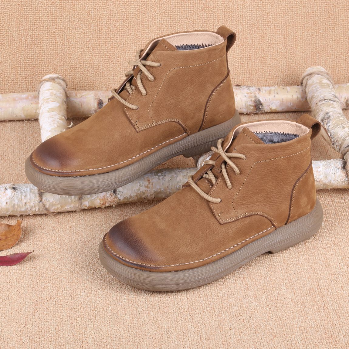 European Warm Series New Winter Warm Top Layer Cowhide Versatile Casual Genuine Leather Wide Foot Big Toe Men's Shoes Cotton_vogvips.com