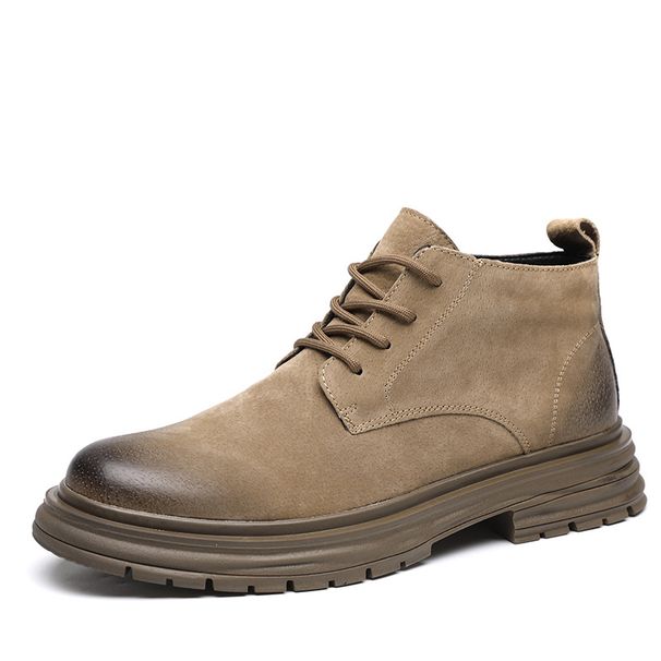 European Warm Series Brown Martin Autumn High-top British Style Work Boots Men's Waterproof Anti-slip Mid-top Leather Shoes_vogvips.com