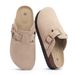 Smile Pop New Fashion Women's Suede Clogs With Back Strap Men's Leather Mules Cork Footbed Slip On Potato Shoes For_vogvips.com