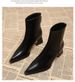High-End Short For Women, Chunky Heel Pointed Toe Martin High Heels, Ankle Boots, Korean Style Black Slim Boots_vogvips.com