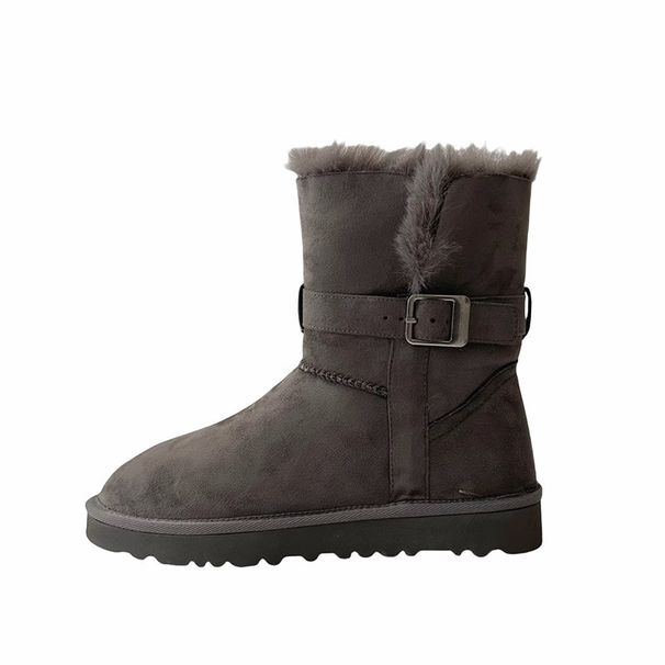 Warm Gray Boots For Women 2024 Winter New Thick Sole Height Increasing Fleece Lined Thickened Long Snow Cotton Shoes_vogvips.com