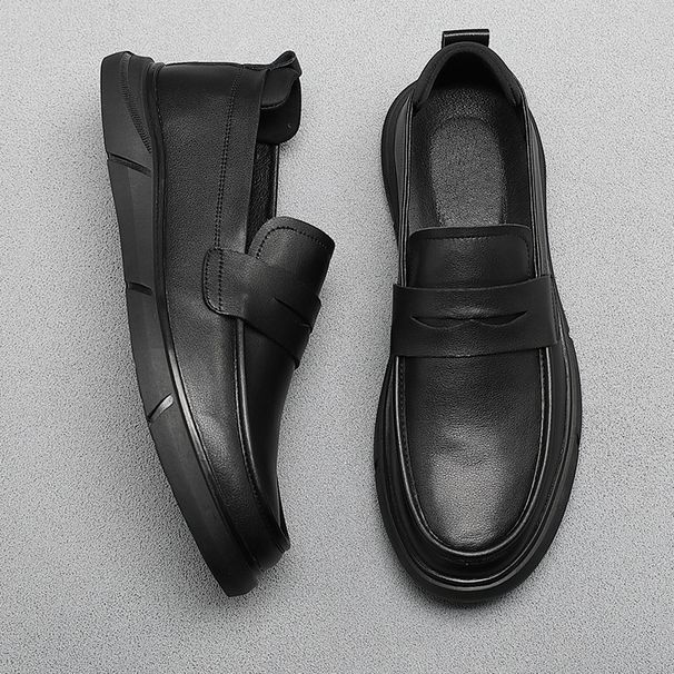 Genuine Casual Shoes, New Business Men's Shoes For Autumn 2025, Soft Soled Black Bean Leather Surface Loafers_vogvips.com