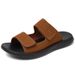 Men’s Double Strap Suede Slide Slippers, Adjustable Hook Loop Light Platform Casual Sandals_vogvips.com