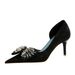 6168-AH3 Banquet Nightclub Slim Side Hollow Women's Shallow Mouth Pointed Rhinestone Bow High Heel Single Shoes_vogvips.com