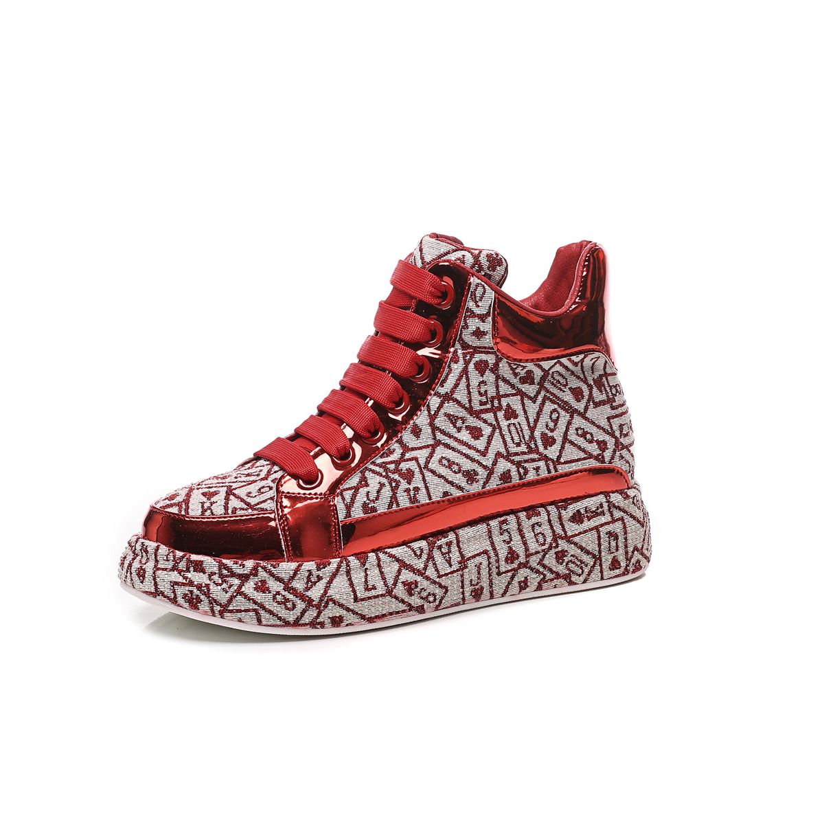 Women's Winter High-Top Rhinestone Platform Sneakers – Glamorous, Warm & Comfortable – Fashion Casual Shoes With Faux Fur Lining (Red, Sizes 35-40)_vogvips.com
