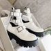 Cyndi Wang Style Fashion Round Toe Chunky Ankle Thick Sole Mid Heel Martin Breathable Hollow Belt Buckle Mid-Calf Boots_vogvips.com
