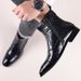 Men's high-top zipper men's alligator print pointed business ankle boots_vogvips.com
