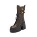 12cm Ultra High Thick Sole Genuine Leather Mid-Calf Autumn Winter Short For Petite Women, Height Increasing Trendy_vogvips.com