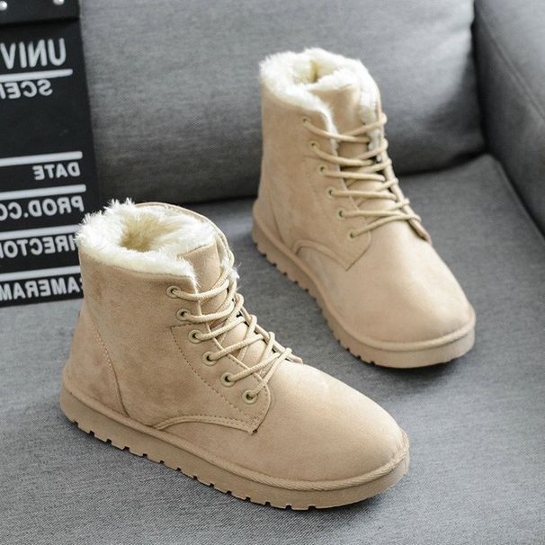 2025 Student Short For New Winter Round Toe Lace-up Cotton Shoes Flat Snow With Fleece Lining Warm Women Boots_vogvips.com