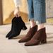 Women's Pointed Toe Ankle Boots Low-Cut Vintage V-Cut Chunky Heel Shoes Suede Lace-Up Winter Spring Fall Booties_vogvips.com