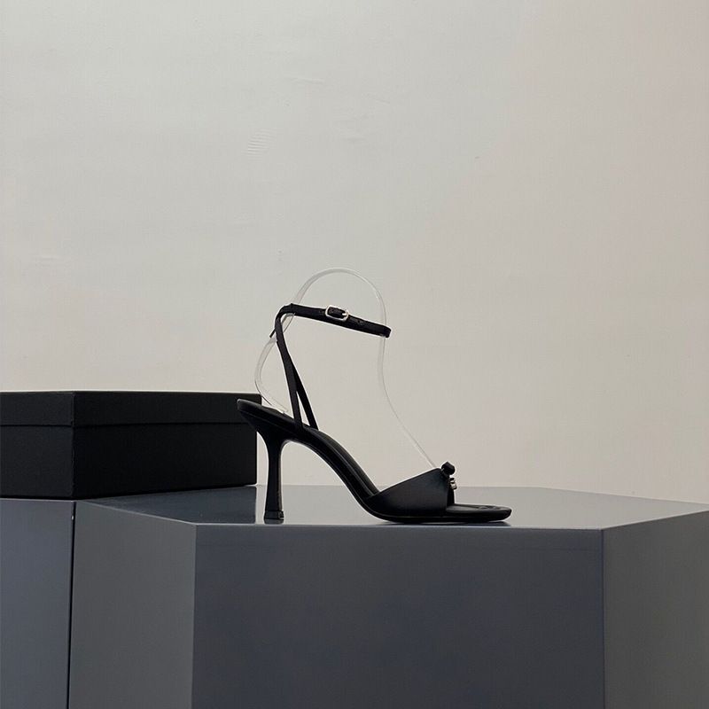 2023 New Summer Bow Satin High Heels Women's Rhinrhinel Lettered Open Toe Slippers Pink_vogvips.com