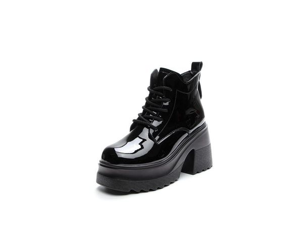 Martin Chunky Heel Thick Sole 10cm Height Increasing Genuine Leather Women's Short British Style Versatile Casual Trendy_vogvips.com