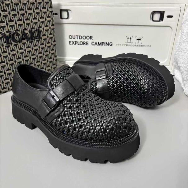High-End Commuter Thick-Soled Trendy Hand-Woven Slip-On Hollow Breathable Business Casual Height-Increasing Leather_vogvips.com