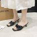 Summer New Simple One-Strap Sandals Cat Heel High Heels French Style Women's Outdoor Twist Half Slippers Beach_vogvips.com