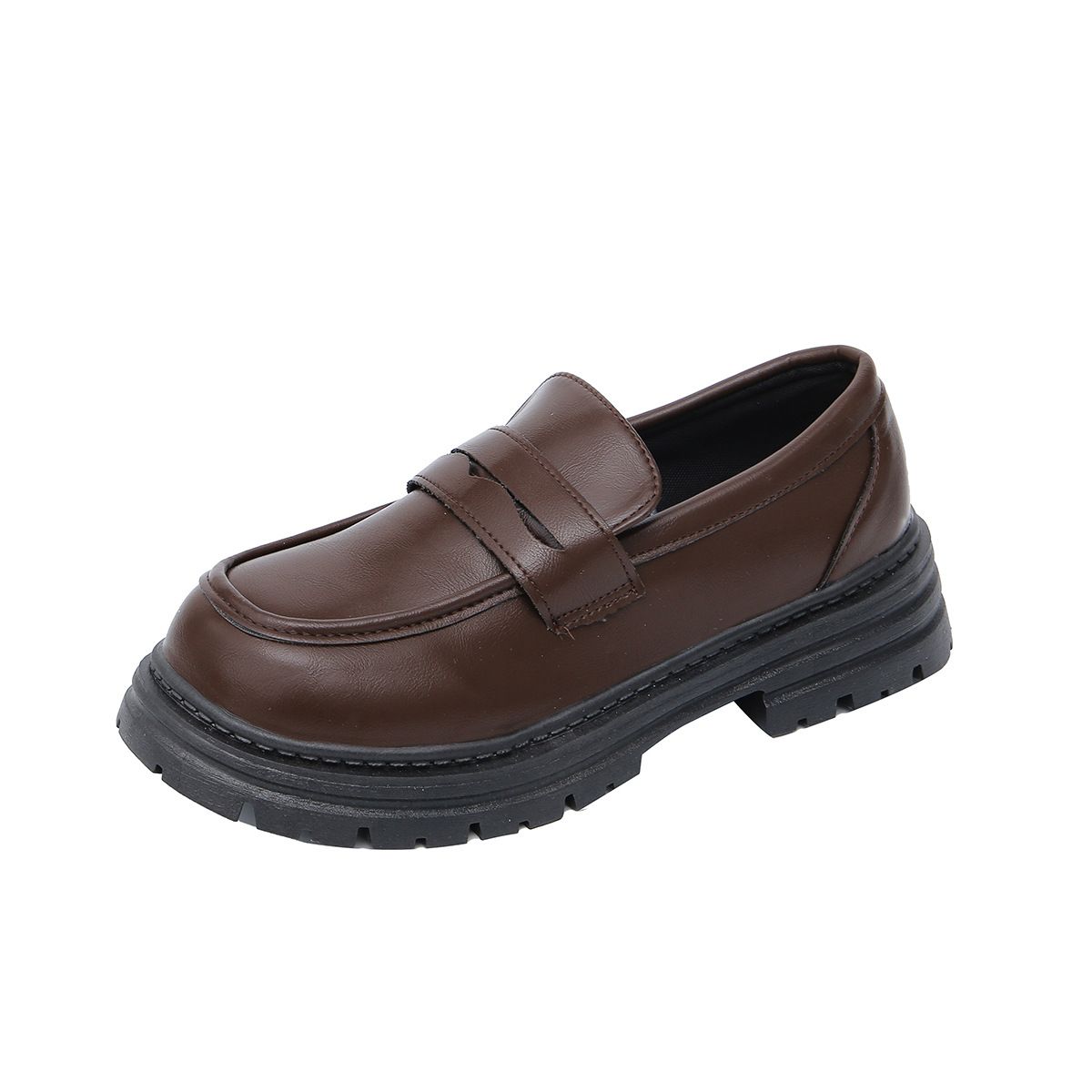 Low Top Women's Slip-On Shoes Spring Style Thick Soled Chunky Heel Leather_vogvips.com