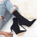 DEleventh European And American Cross Border Women's Shoes Mid Calf Boots Stretch Fabric Pointed Toe Stiletto High Heels Large Size Women's Boots_vogvips.com