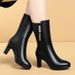 High Heel For Women Winter New Style Middle-aged Ladies Cotton Fashion Fleece-lined Mid Soft Leather Mom Shoes Mid-calf_vogvips.com