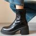 French Style Versatile Simple Height-Increasing Chunky Heel Stretch Slim For Women Autumn Winter New Back Zipper Short_vogvips.com