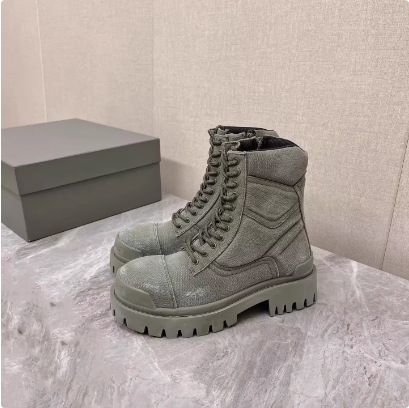 2024 New Paris Couple Lace-up Canvas Martin Women Thick-soled Short Distressed British Style Flat Motorcycle Boots_vogvips.com