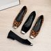 Hui Liya Heel Women, Iron Women's Shoes, Shallow Mouth Chunky Heel, Soft Suede Metal Small Square Toe Leopard Print_vogvips.com
