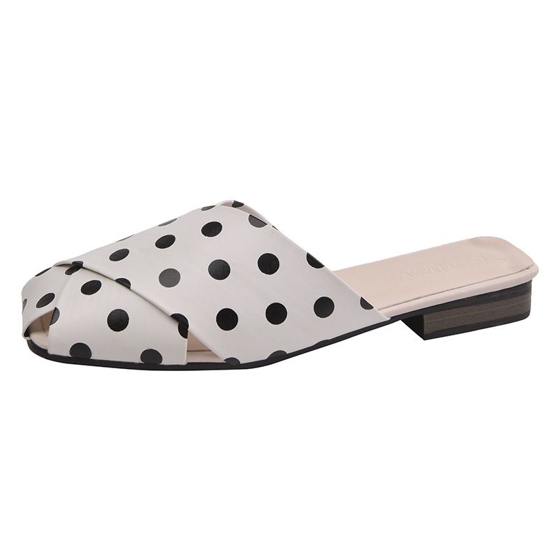 Cover Toe Polka Dot Mules Slippers W Leather Cross Band Slides Shoes Cutout Sandalias Mujer 2022 Summer Flip Flops_vogvips.com