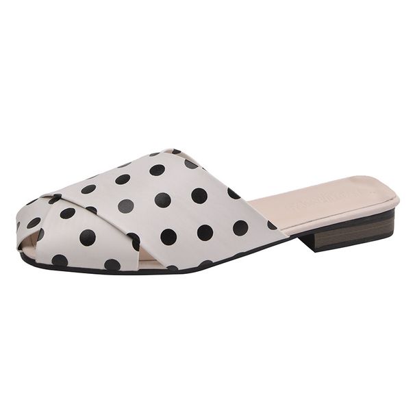 Cover Toe Polka Dot Mules Slippers W Leather Cross Band Slides Shoes Cutout Sandalias Mujer 2022 Summer Flip Flops_vogvips.com