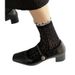2025 Pleated Square Toe Thick Heeled Mary Jane Shoes, French One-piece Belt With Light Mouth Brown High Heels, Versatile_vogvips.com