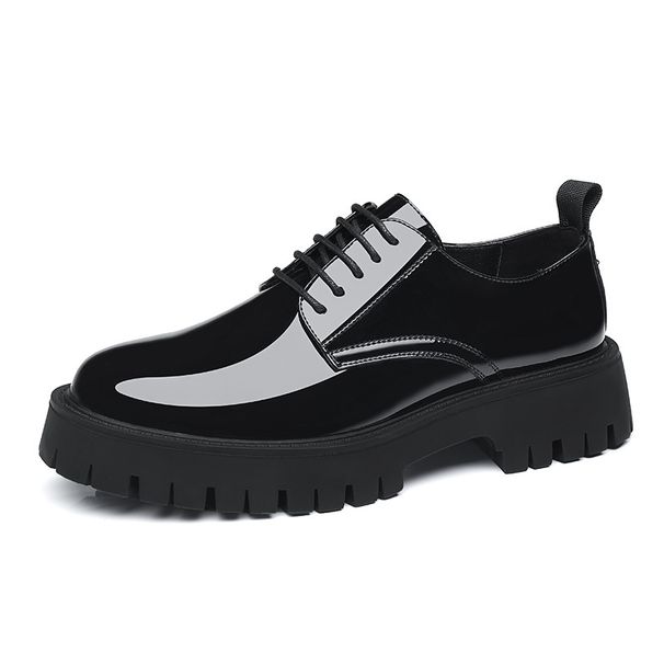 Euro Step Casual For Men, Autumn New Genuine Leather Shiny Business Formal Shoes, Thick Sole Height Increasing Non-Slip Versatile_vogvips.com