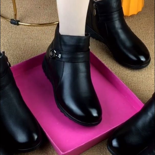 Soft Leather Fleece-Lined Warm Snow Boots Middle-Aged Elderly Women, Grandma's Shoes, Thickened Women's For Autumn And_vogvips.com